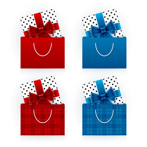 Gift boxes in shopping bags vector