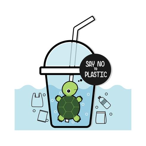 Tortuga en la botella. Diga NO al concepto de problema de contaminación. vector