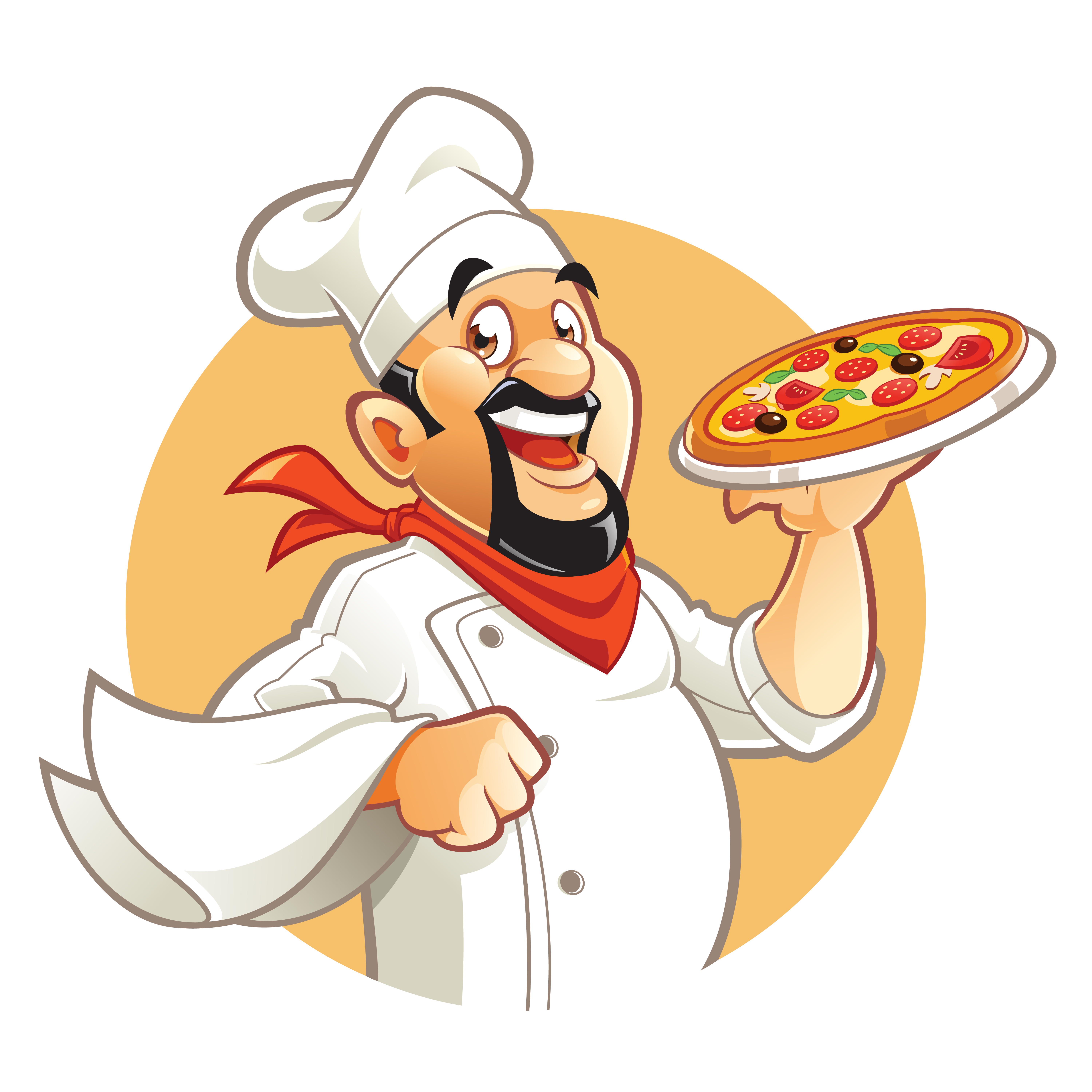 Vector Illustration Of Cartoon Chef Character With Pizza