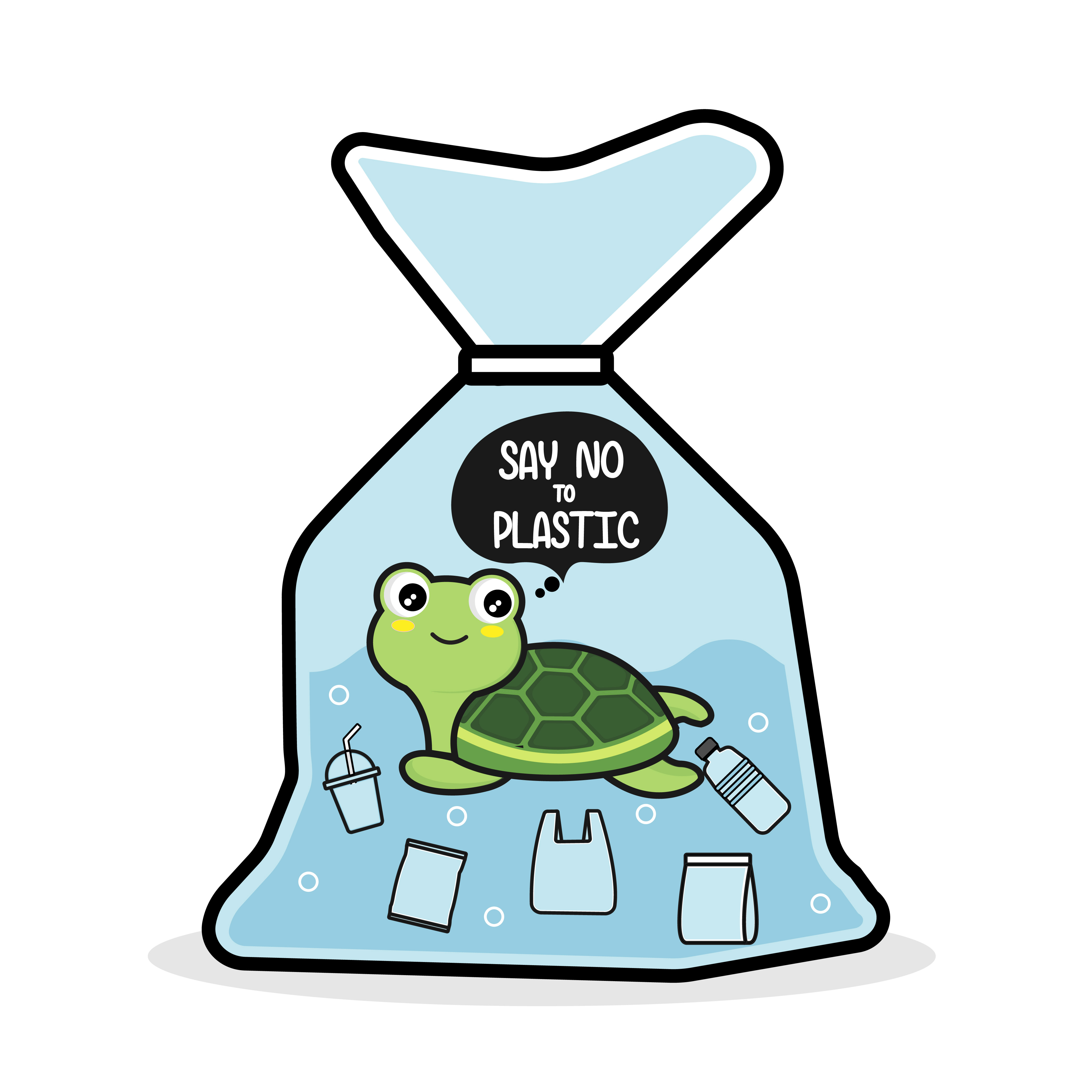 Turtle in a plastic bag say no to plastic. Pollution problem concept