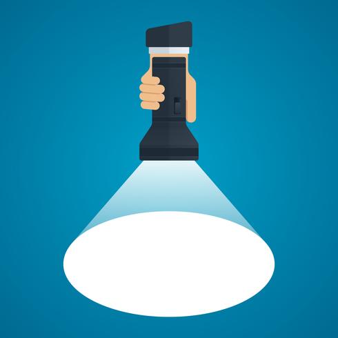 Flashlight with light beam in hand vector