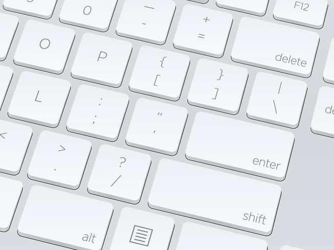 White blank computer keyboard, close up vector image