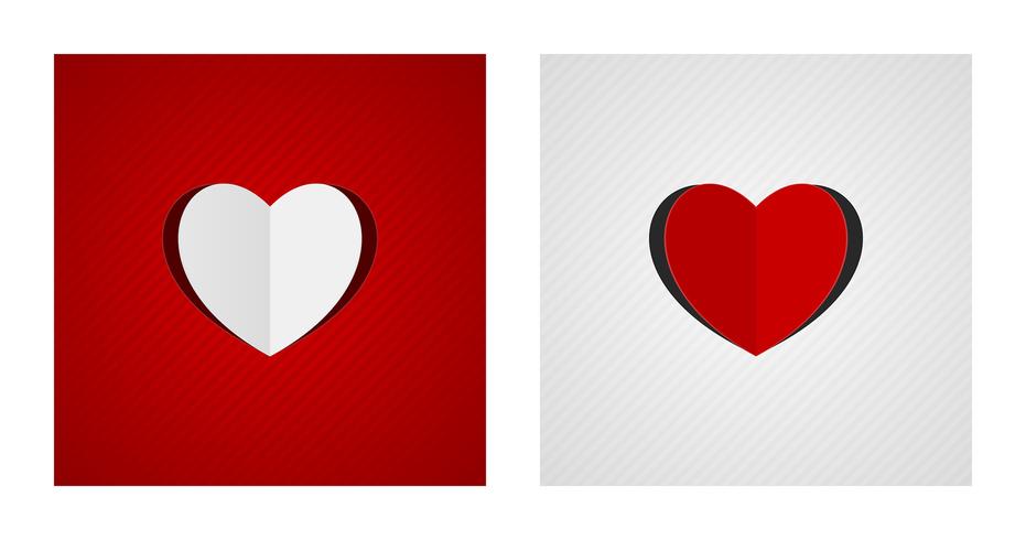 Folded and cut heart shapes on red and white backgrounds vector