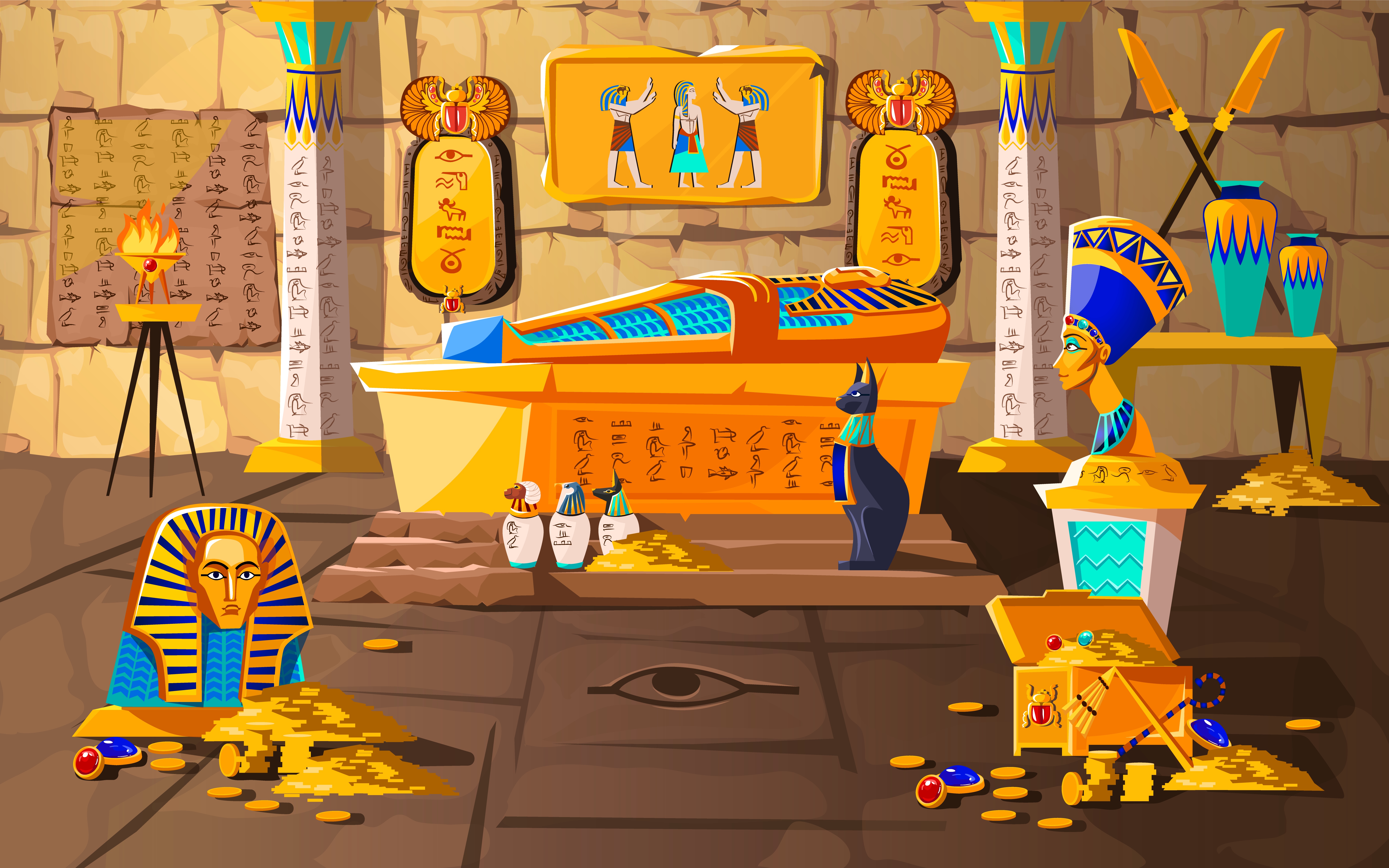 Ancient Egypt tomb of pharaoh cartoons vector - Download Free Vectors