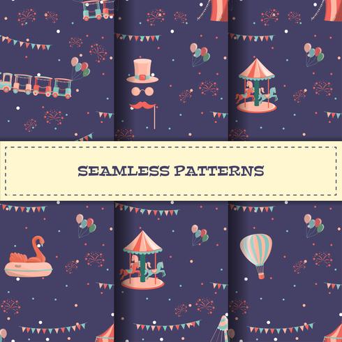 Set of cartoon amusement park seamless patterns vector