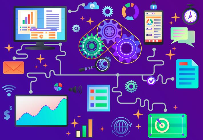 Data processing, abstract vector illustration in bold flat style