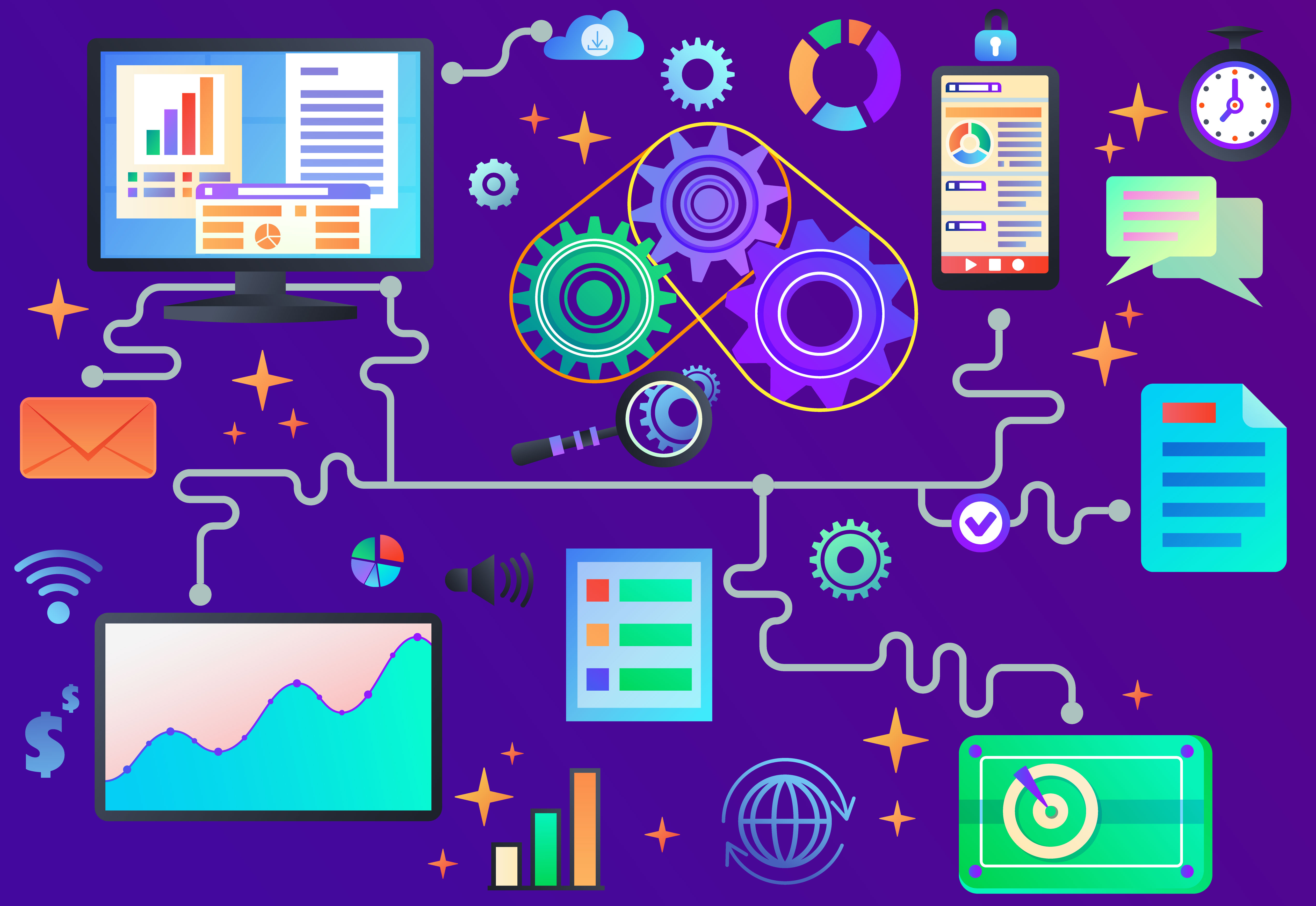 Data Processing Abstract Vector Illustration In Bold Flat