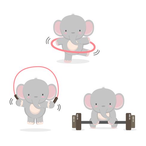 Divertido elefante haciendo ejercicio. vector