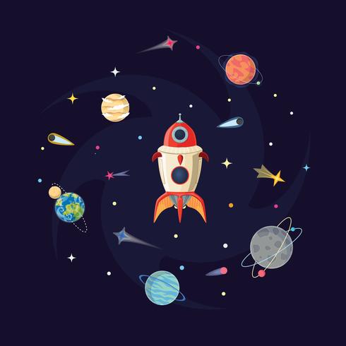 Cartoon sci fi space background. Vector Illustration