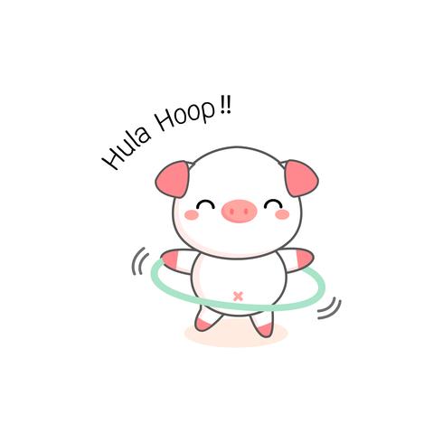 Little Pig playing hula hoop. vector