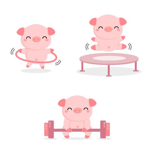 Funny pigs doing exercise.  vector