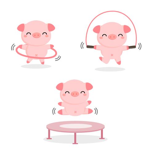 Funny pigs doing exercise.  vector