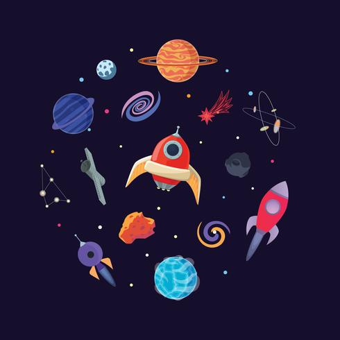 Cartoon sci fi space background. Vector Illustration