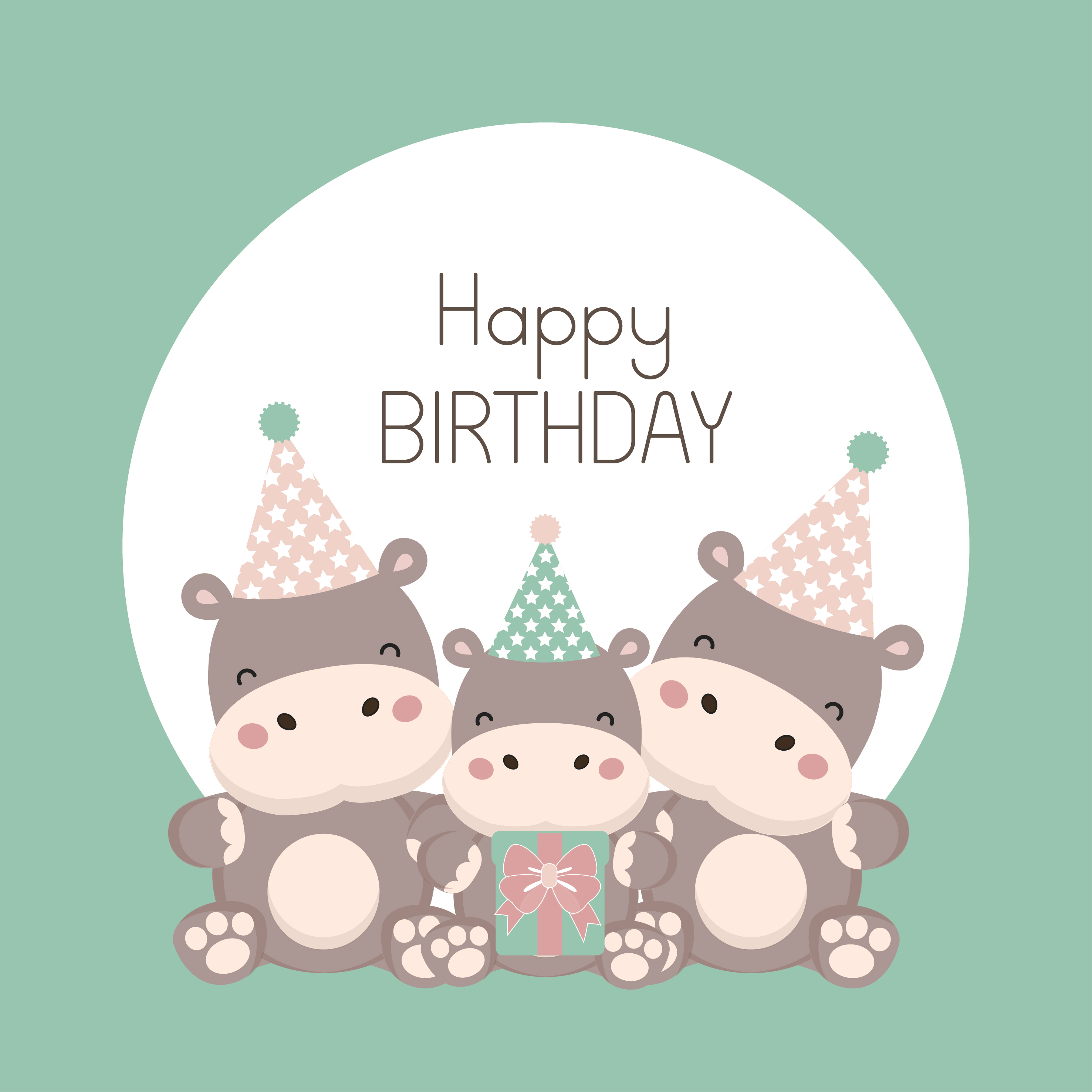 Happy birthday card with cute hippopotamus cartoon. 639422 Vector Art