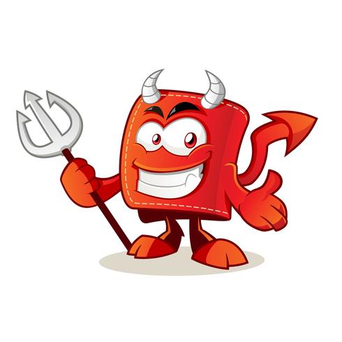 personaje de dibujos animados billetera diablo vector