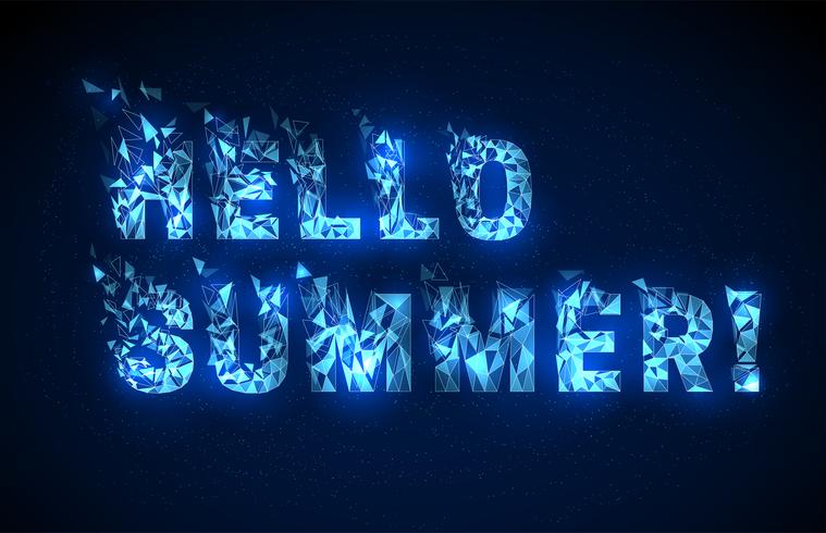 Abstract low poly style text hello summer. vector