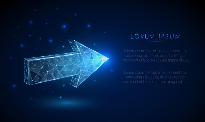 Abstarct low poly cursor. Vector arrow wireframe