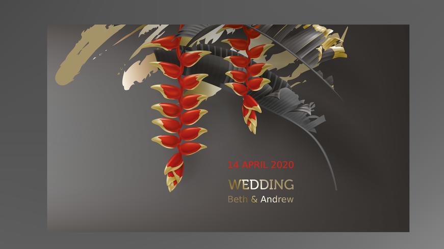 Tropical black and gold leaves on dark background vector