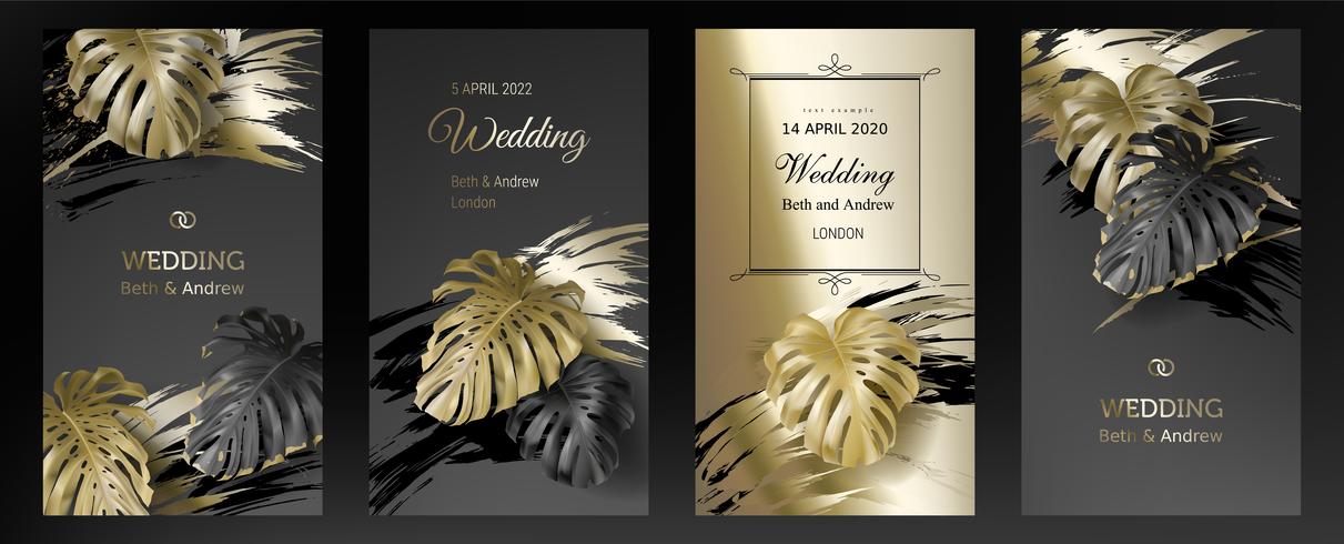 Tropical black and gold leaves on dark background vector
