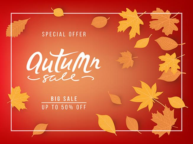 Banner de vector de venta otoño con hojas