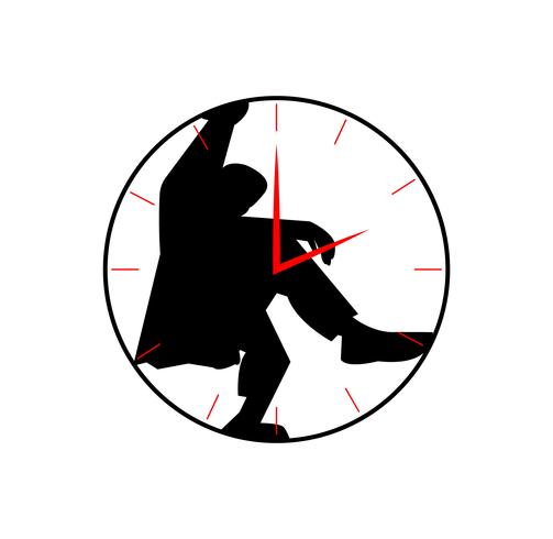 Hombre confinado en un reloj. vector