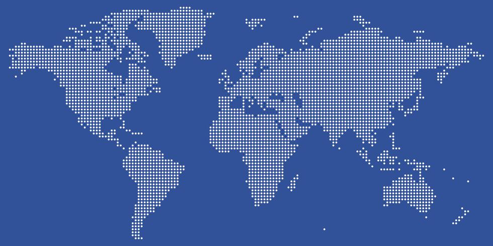 White and blue dotted world map vector