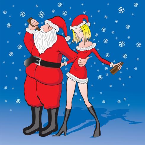 Santa claus bebiendo con una ilustración vectorial de mujer vector