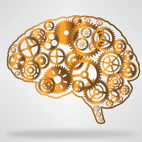 Golden brain shaped gear wheels vector