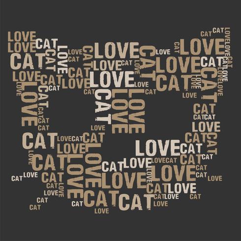 Ilustración de vector de nube de palabras de amor de gato