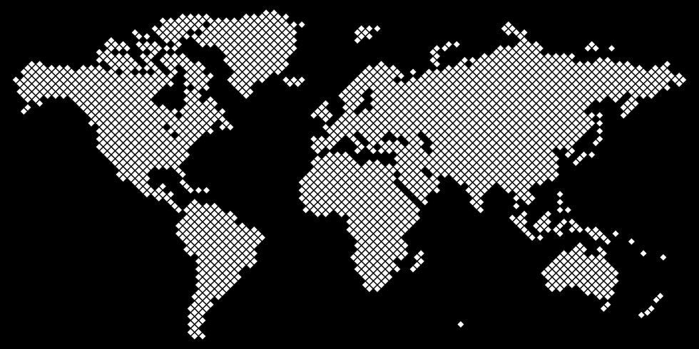 Mapa del mundo de Tetragon grande vector blanco sobre negro