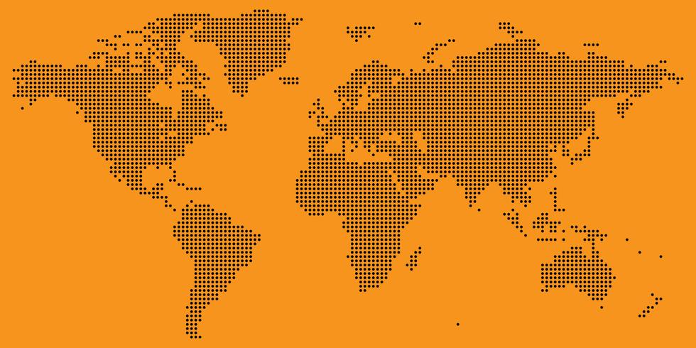 Negro en naranja salpicado vector mapa mundial