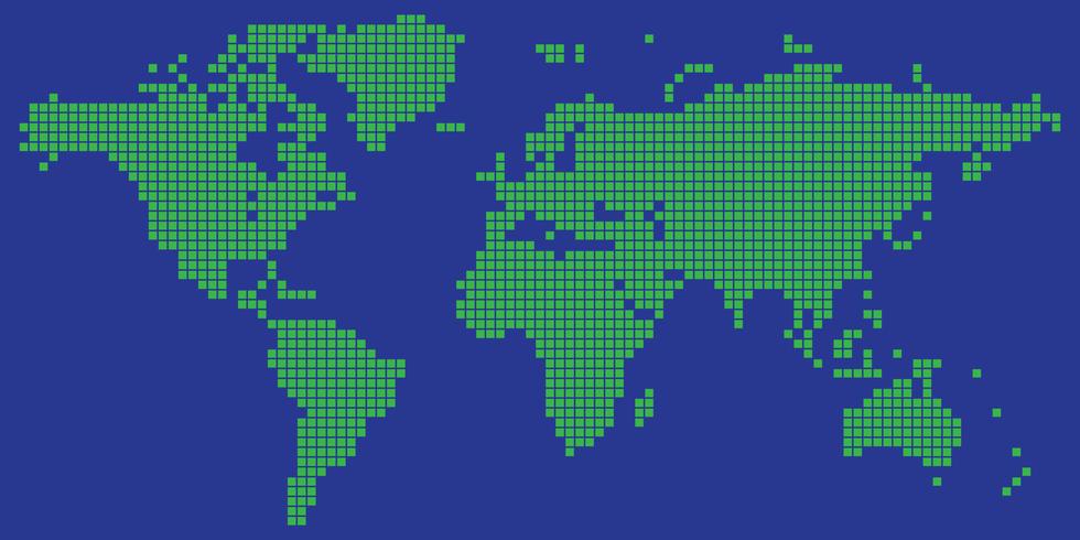 Cuadrado de color verde y azul con puntos vectoriales mundo mapa vector