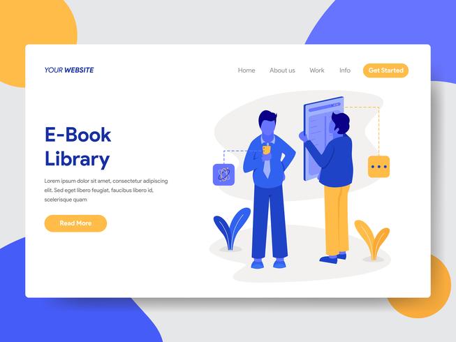 Landing page template of E-Book Library Illustration Concept. Modern flat design concept of web page design for website and mobile website.Vector illustration vector