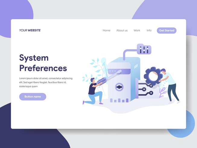 Landing page template of System Preferences Setting Illustration Concept. Modern flat design concept of web page design for website and mobile website.Vector illustration vector