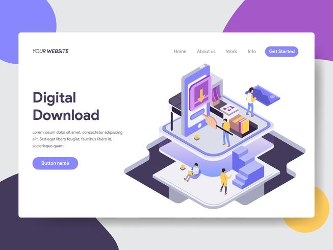 Landing page template of Digital Download Illustration Concept. Isometric flat design concept of web page design for website and mobile website.Vector illustration vector