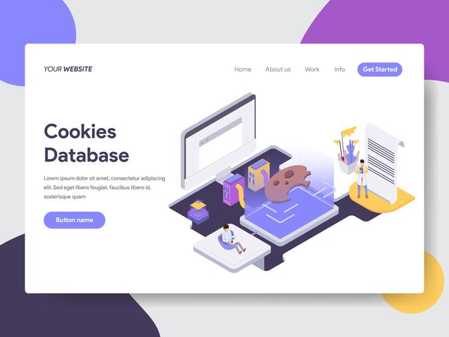 Landing page template of Cookies Database Illustration Concept. Isometric flat design concept of web page design for website and mobile website.Vector illustration vector