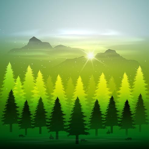 green forest with snow vector