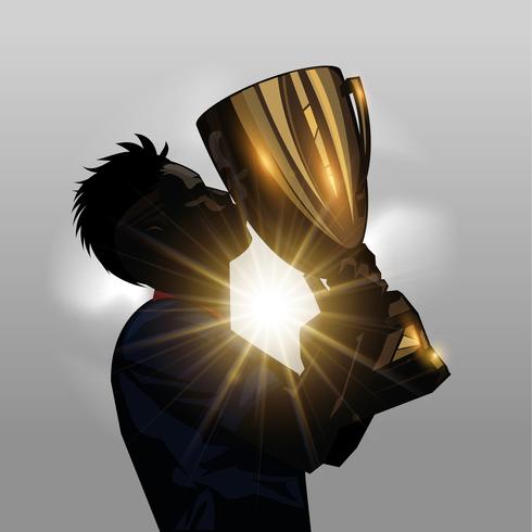 Soccer player kissing trophy vector
