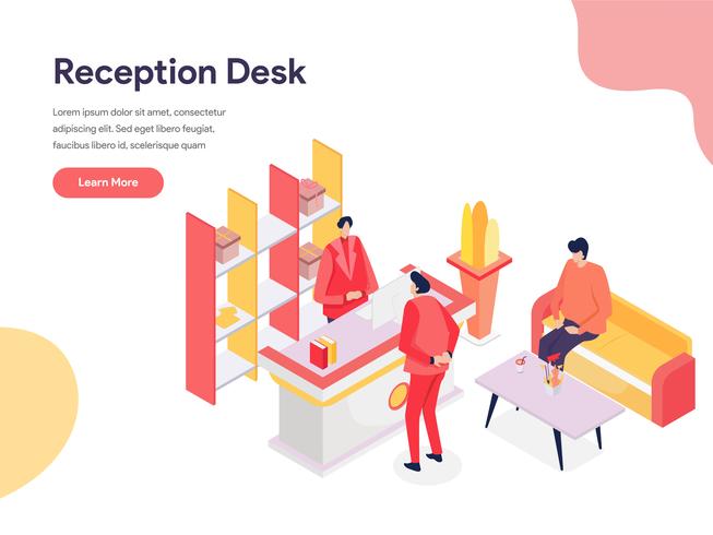 Reception Desk Illustration Concept. Isometric design concept of web page design for website and mobile website.Vector illustration vector