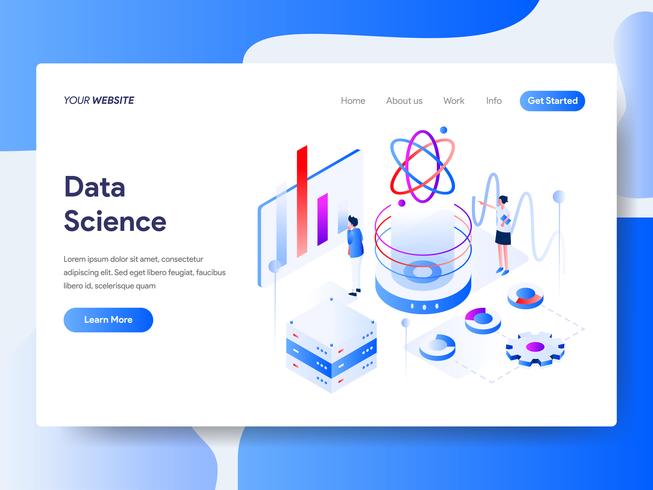 Landing page template of Data Science Isometric Illustration Concept. Isometric flat design concept of web page design for website and mobile website.Vector illustration vector