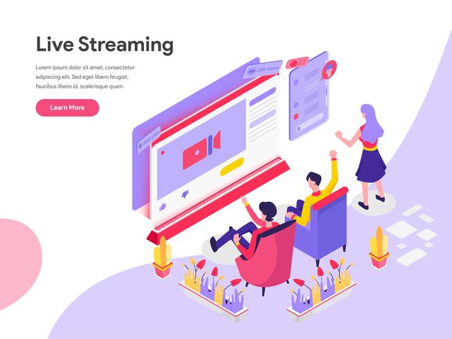 Landing page template of Live Streaming Isometric Illustration Concept. Isometric flat design concept of web page design for website and mobile website.Vector illustration vector