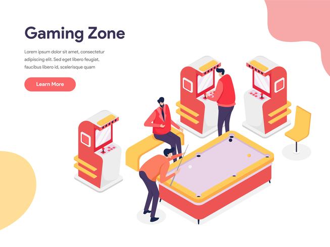 Gaming Zone Illustration Concept. Isometric design concept of web page design for website and mobile website.Vector illustration vector