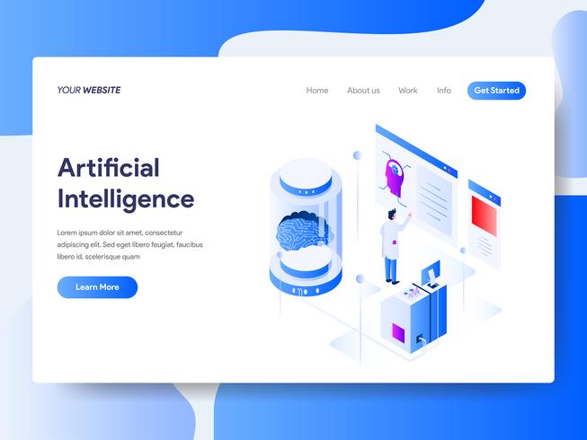 Landing page template of Artificial Intelligence Isometric Illustration Concept. Isometric flat design concept of web page design for website and mobile website.Vector illustration vector