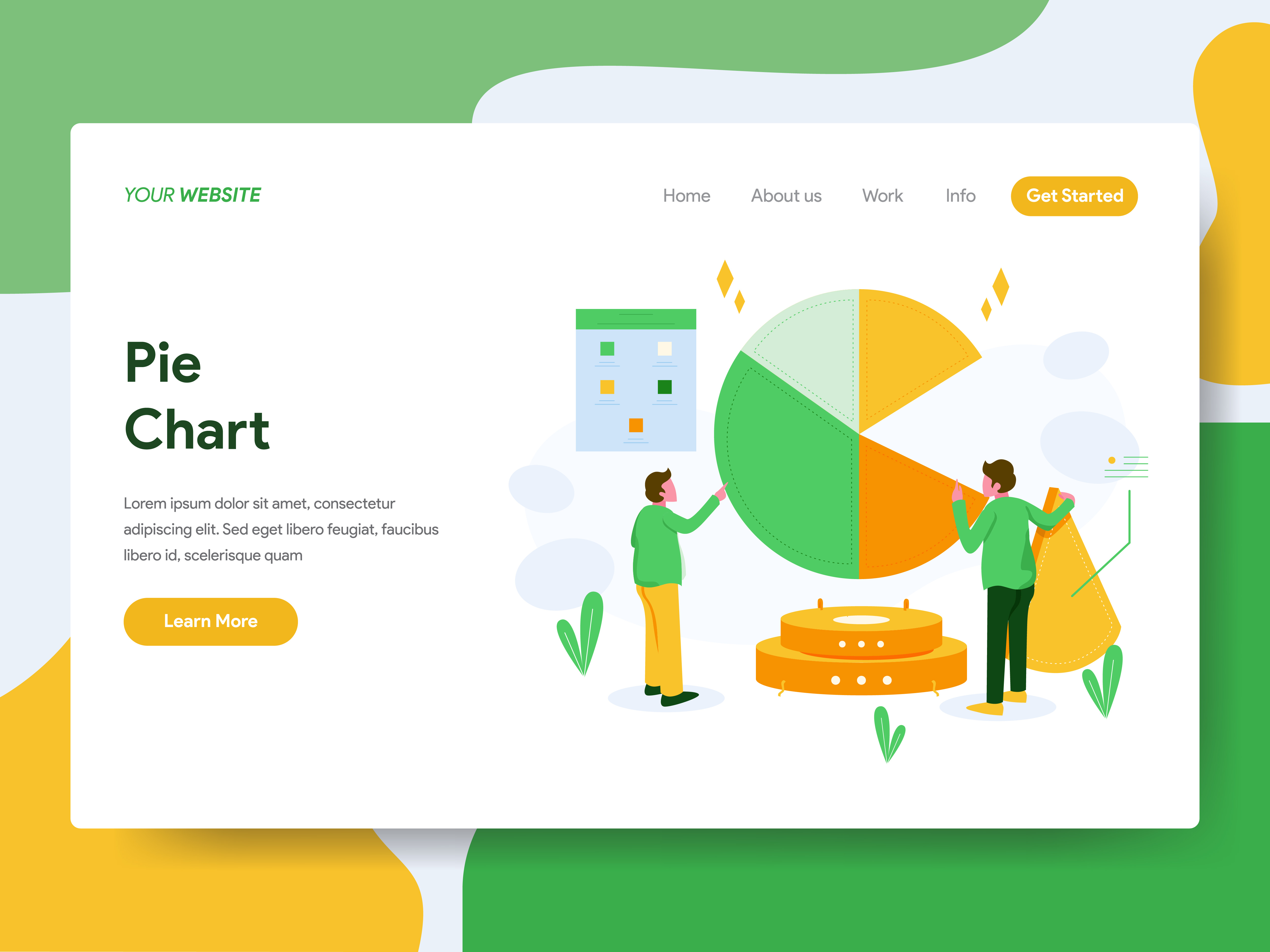 Landing page template of Pie Chart Illustration Concept. Modern Flat