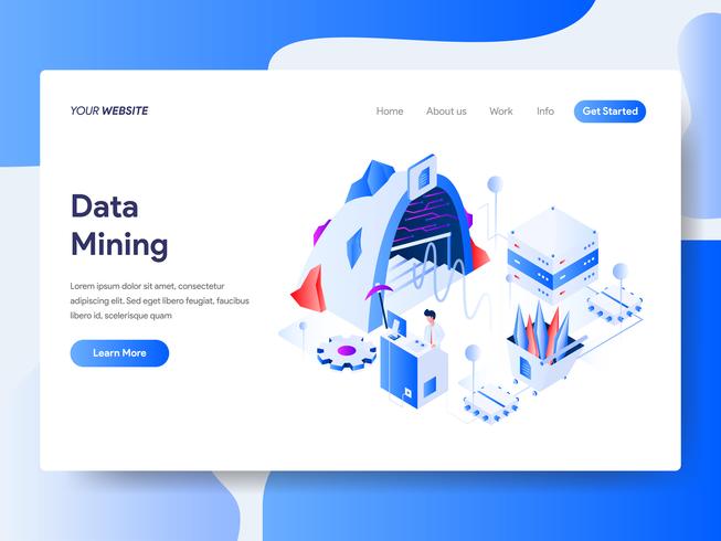 Landing page template of Data Mining Isometric Illustration Concept. Isometric flat design concept of web page design for website and mobile website.Vector illustration vector