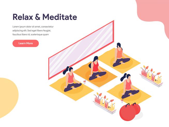 Relax and Meditate Isometric Illustration Concept. Isometric design concept of web page design for website and mobile website.Vector illustration vector