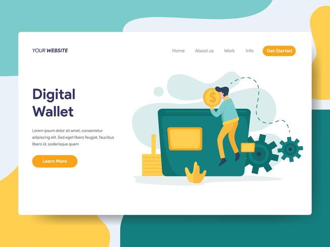 Landing page template of Digital Wallet Illustration Concept. Modern flat design concept of web page design for website and mobile website.Vector illustration vector