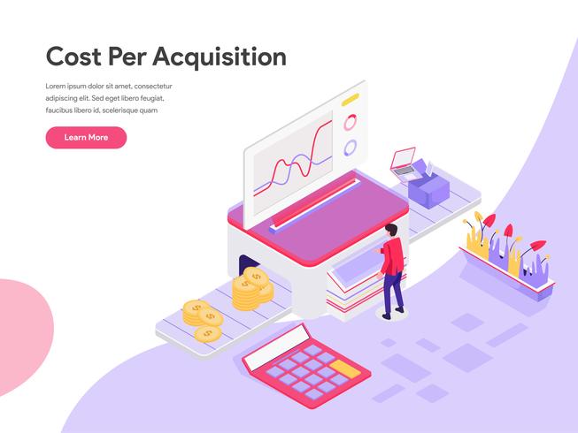 Landing page template of Cost Per Acquisition Isometric Illustration Concept. Isometric flat design concept of web page design for website and mobile website.Vector illustration vector