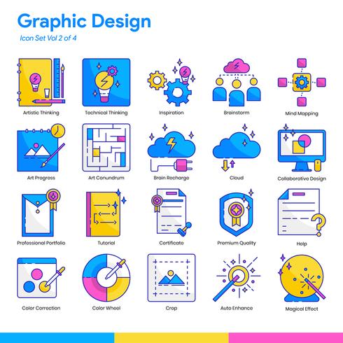 Graphic Design Icon Set. Line and Flat Color style. Vector EPS 10