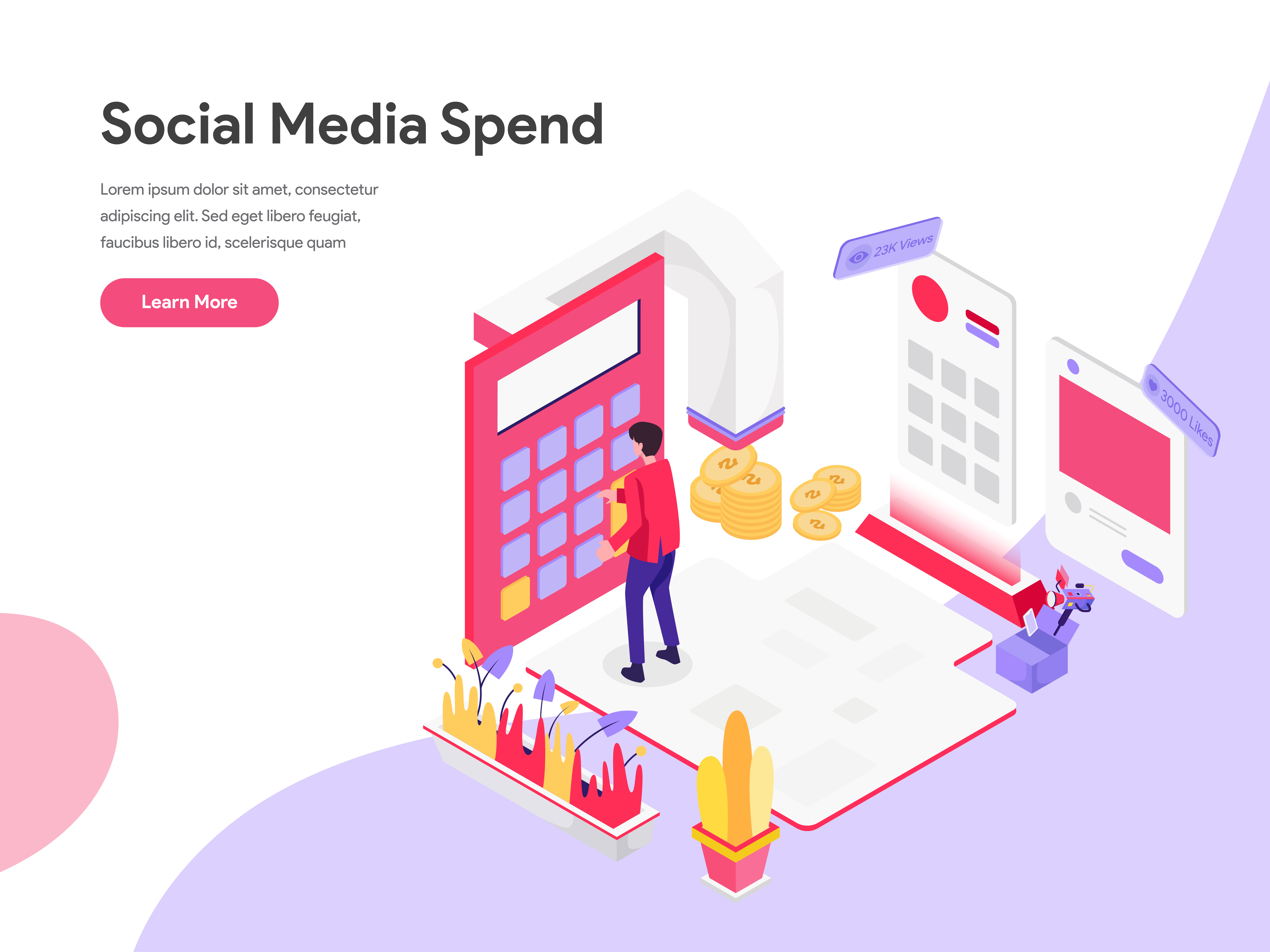 Download Landing page template of Digital Marketing Cost Isometric Illustration Concept. Isometric flat ...